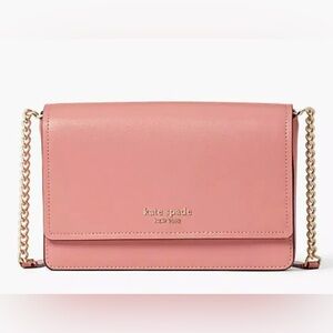 Kate Spade Spencer Flap Chain Wallet Crossbody Bag Serene Pink Saffiano Leather